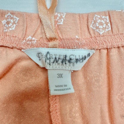 Charter Club Womens 3X Peach Pajama Set with Floral Pants and Keyhole SS Top