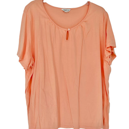 Charter Club Womens 3X Peach Pajama Set with Floral Pants and Keyhole SS Top