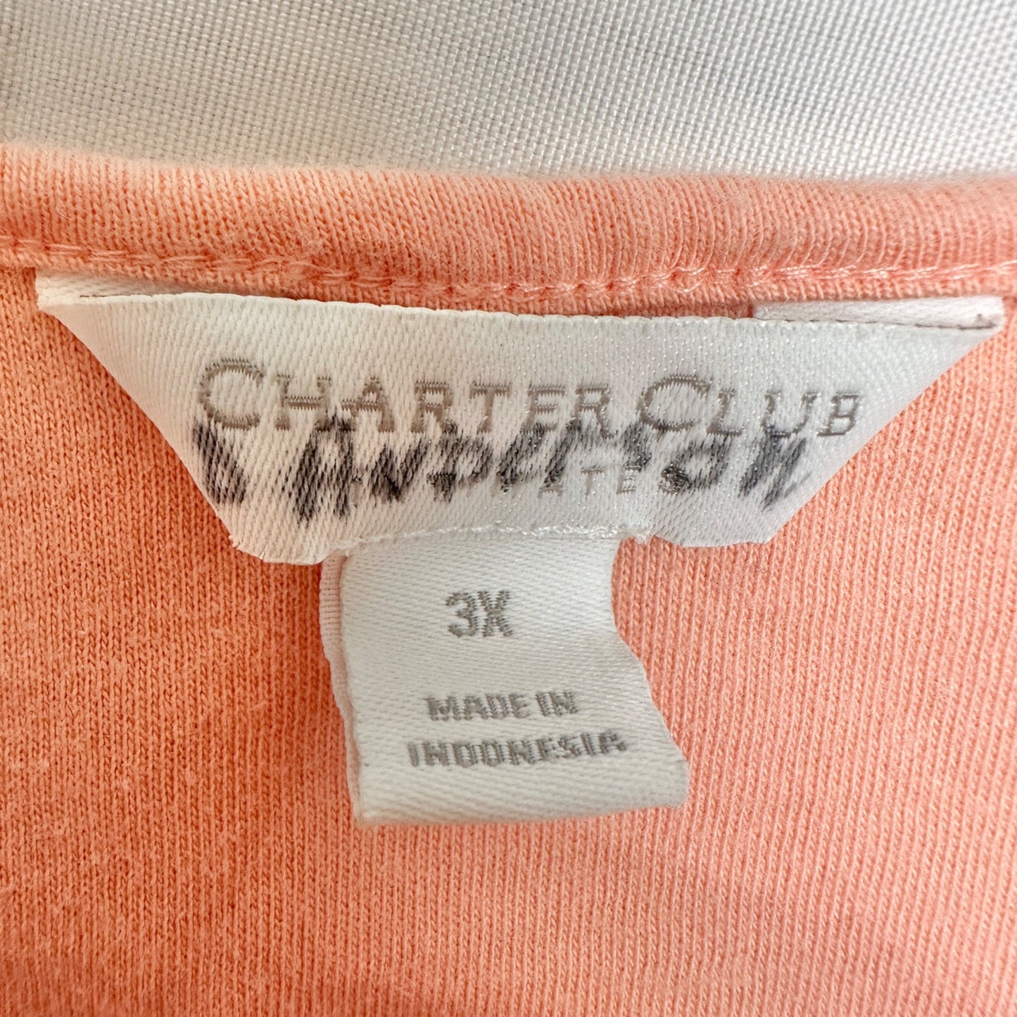 Charter Club Womens 3X Peach Pajama Set with Floral Pants and Keyhole SS Top
