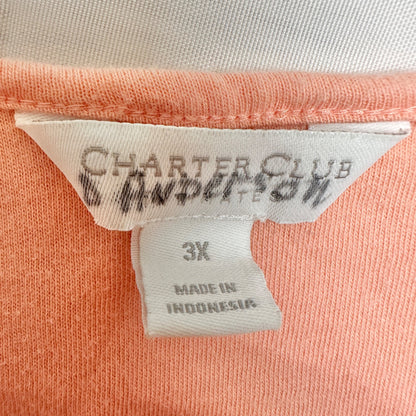 Charter Club Womens 3X Peach Pajama Set with Floral Pants and Keyhole SS Top
