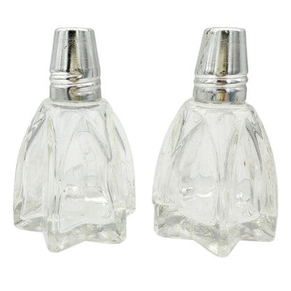Vintage Glass Salt and Pepper Shakers Star Shaped With Silver Tone Tops 2.5"