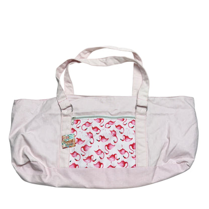 Pink Canvas Tote Bag Flamingo Print Lined Pocket Zippered Compartments By DEI