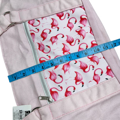 Pink Canvas Tote Bag Flamingo Print Lined Pocket Zippered Compartments By DEI