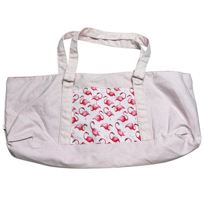 Pink Canvas Tote Bag Flamingo Print Lined Pocket Zippered Compartments By DEI