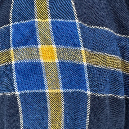 Route 66 Flannel Shirt Womens XL Blue Yellow Plaid Button-Up Long Sleeve Casual
