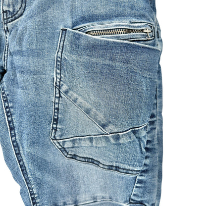 ZLZ Denim Mens Blue Cargo Jeans Distressed Details Utility Pockets Size 32 x 31