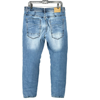 ZLZ Denim Mens Blue Cargo Jeans Distressed Details Utility Pockets Size 32 x 31