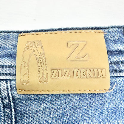 ZLZ Denim Mens Blue Cargo Jeans Distressed Details Utility Pockets Size 32 x 31