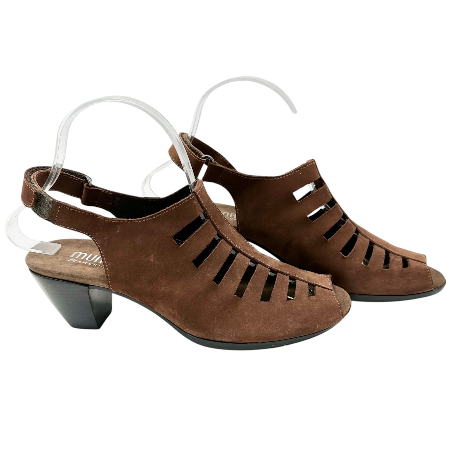 Munro American Slingback Sandals Womens 8.5N Brown Suede Cutout Design 2" Heel