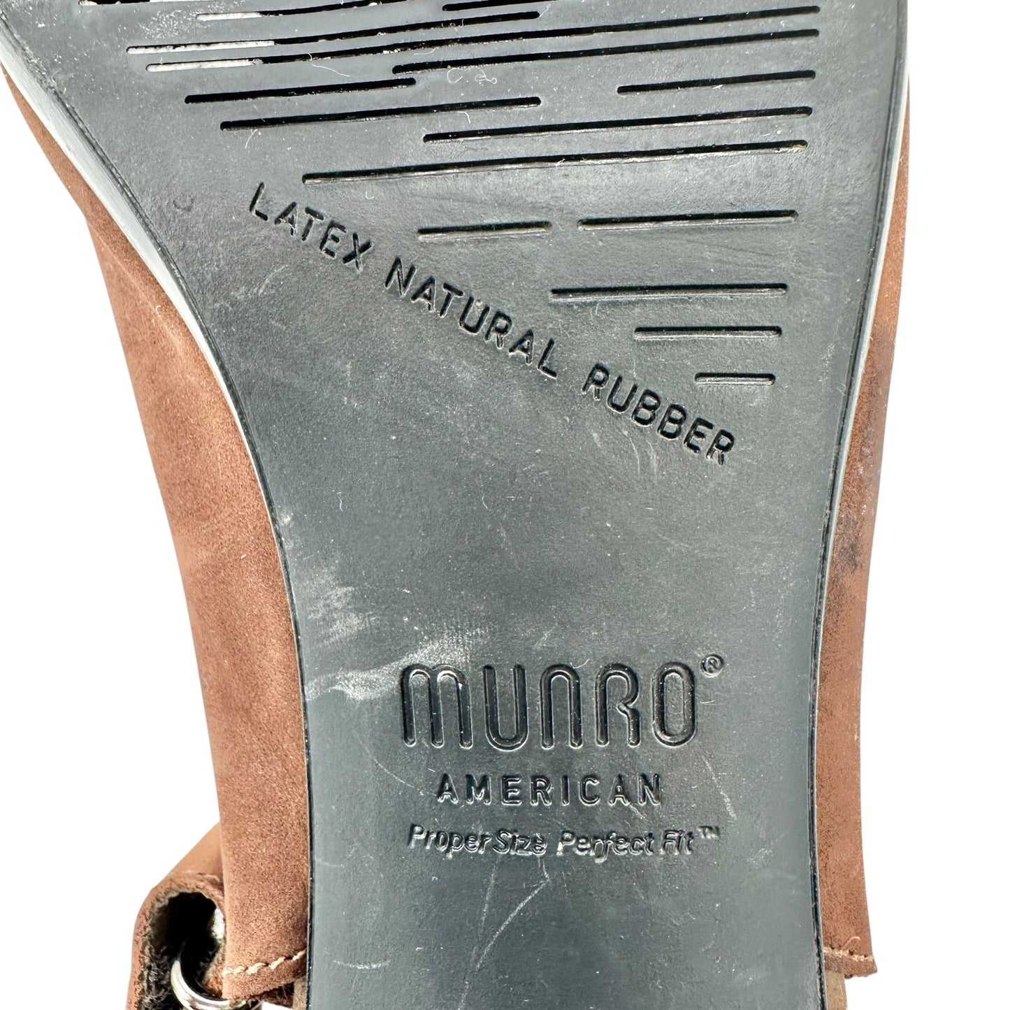 Munro American Slingback Sandals Womens 8.5N Brown Suede Cutout Design 2" Heel
