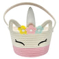 Unicorn-Themed Woven Rope Basket With Handle Pink White Easter Basket