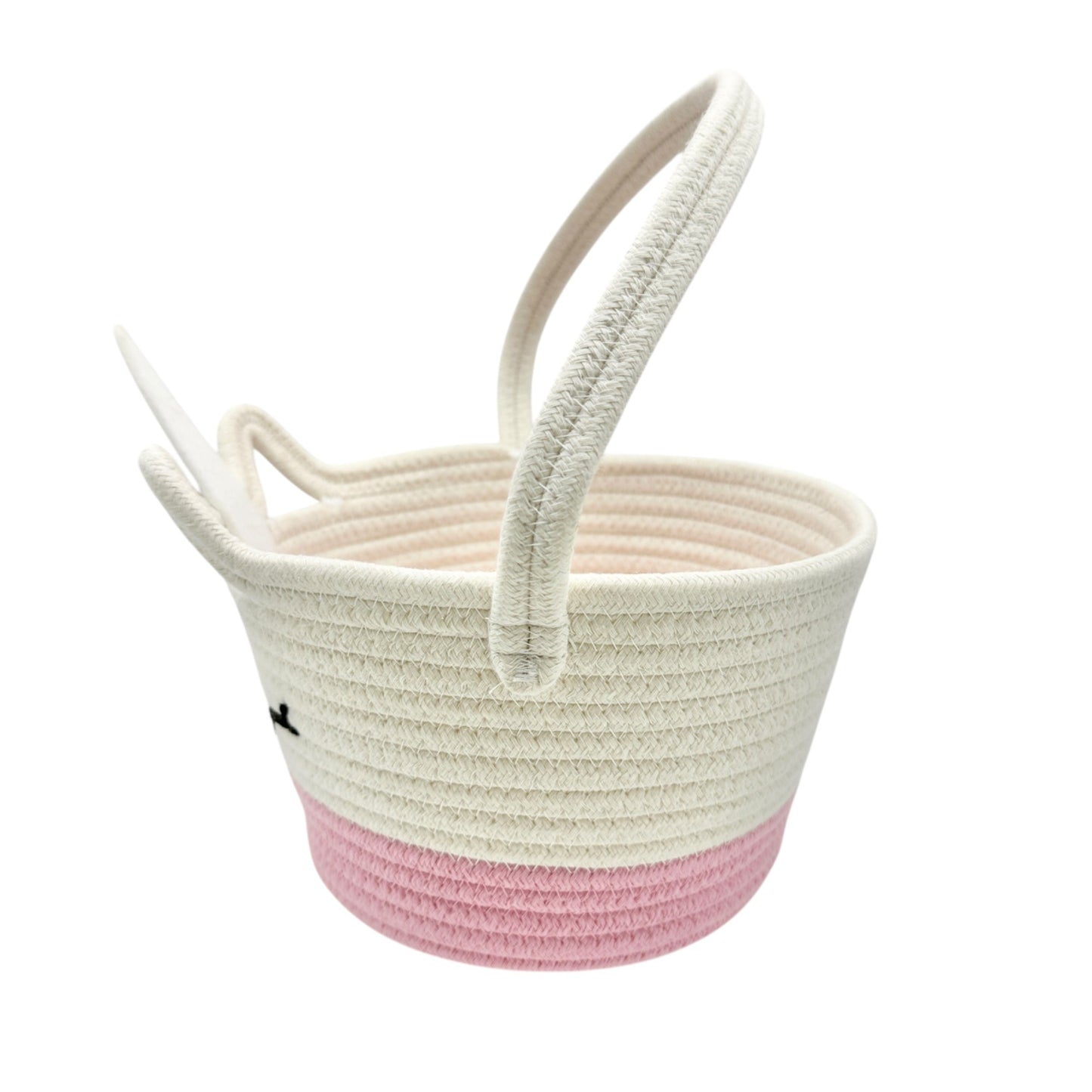 Unicorn-Themed Woven Rope Basket With Handle Pink White Easter Basket