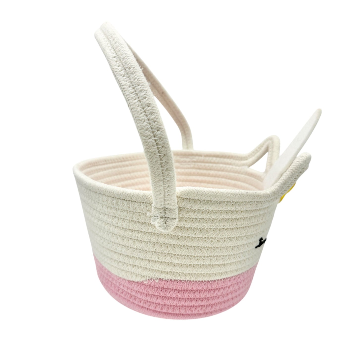 Unicorn-Themed Woven Rope Basket With Handle Pink White Easter Basket