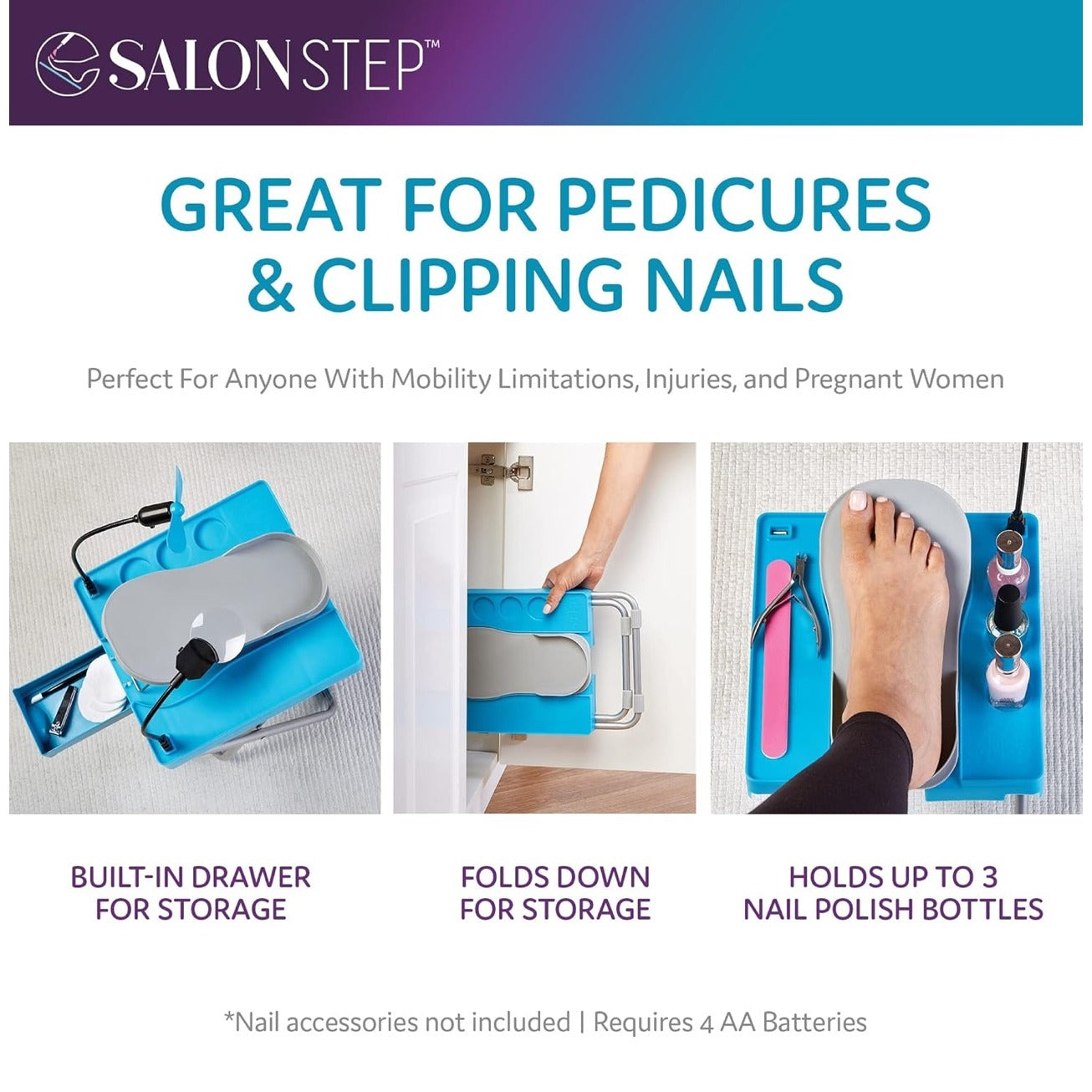 Salon Step Easy at Home Pedicures The Beauty Footrest LED Magnifier Drying Fan