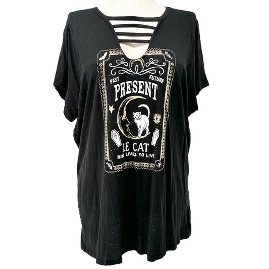 Torrid Size 3 Graphic Tee Womens 3X Le Cat Nine Lives Goth Strappy Keyhole Neck