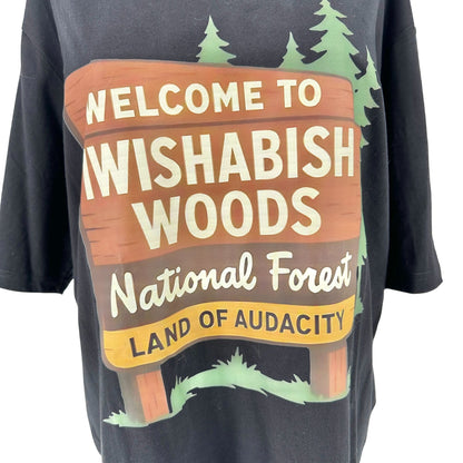 Welcome To Wishabish Woods National Forest Tee 2XL Black Cotton Graphic Shirt