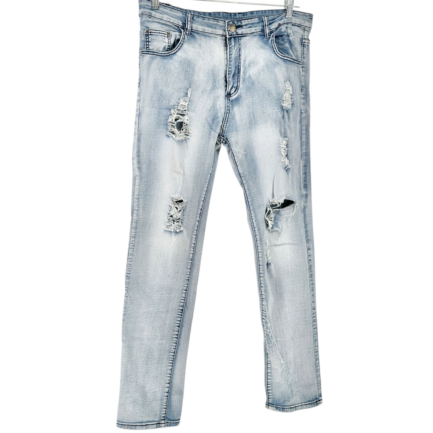 Mens Jeans Size 36 Light Wash Distressed Slim Fit Cotton Poly Spandex Blend