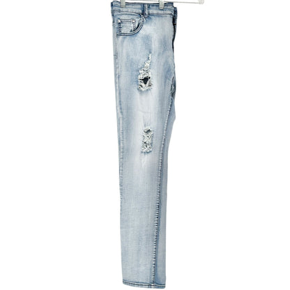 Mens Jeans Size 36 Light Wash Distressed Slim Fit Cotton Poly Spandex Blend