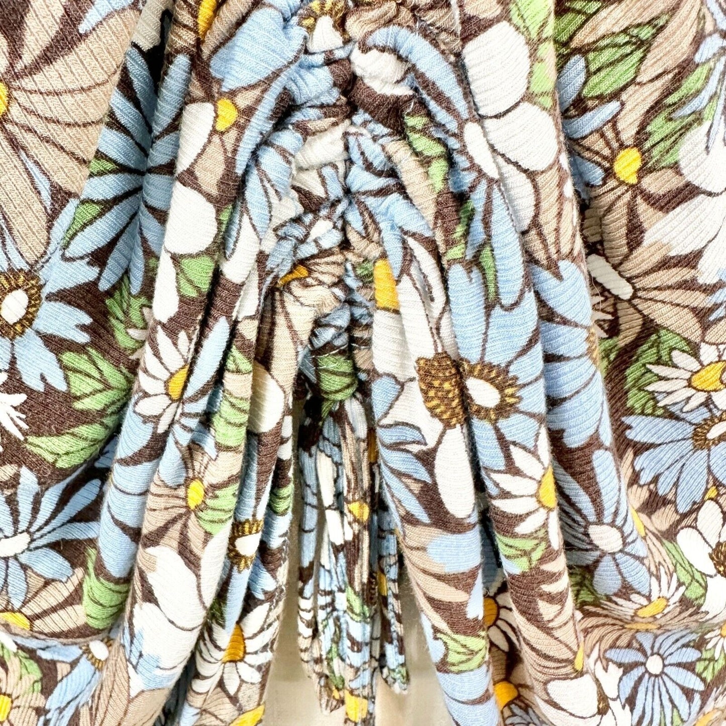 Cato Est 1946 Top Womens Size 22/24 Floral Ruched Blue White Brown SS Stretchy