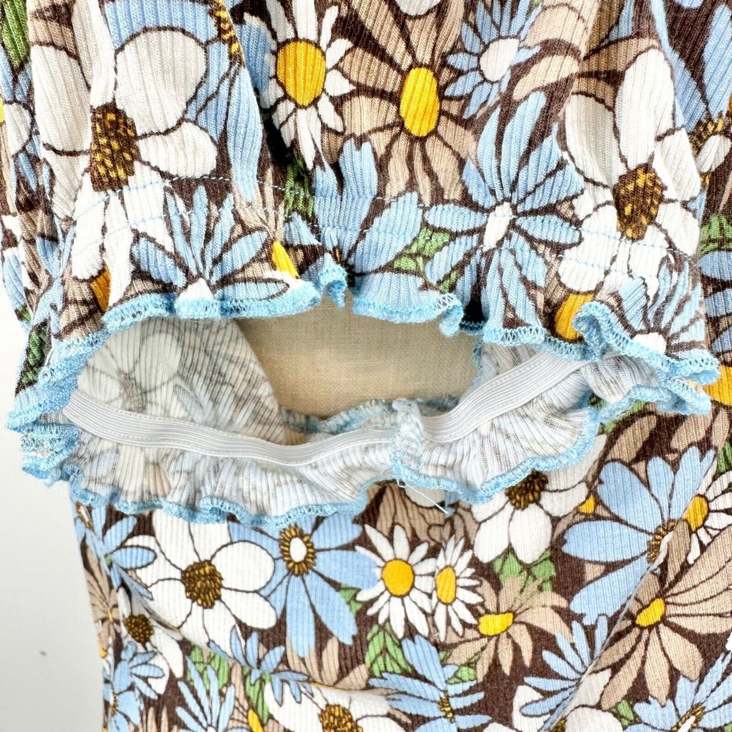 Cato Est 1946 Top Womens Size 22/24 Floral Ruched Blue White Brown SS Stretchy