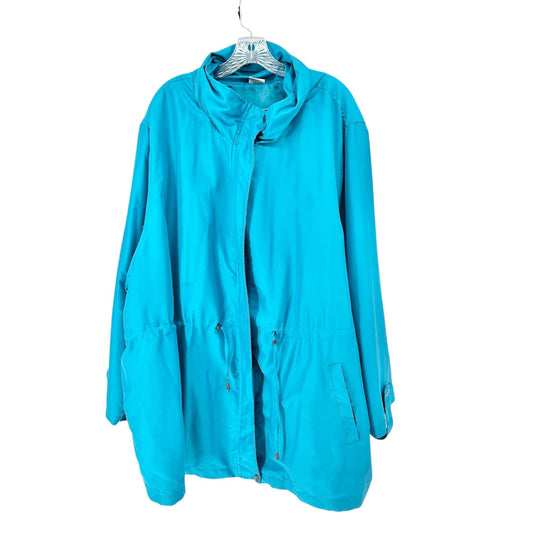 Womens Jacket Size 4X Teal Lightweight Hooded Adjustable Waist Snap Closures
