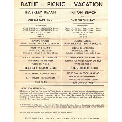 Vintage Advertising 1963 Beverley Triton Beaches Chesapeake Bay MD 1 Booklet 1 Flyer