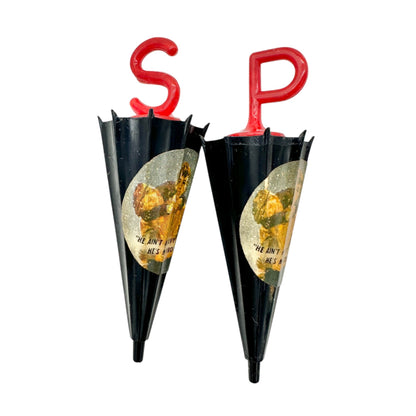 Vintage Novelty Umbrella Salt Pepper Shakers Stand Rain Boots Red Black Plastic