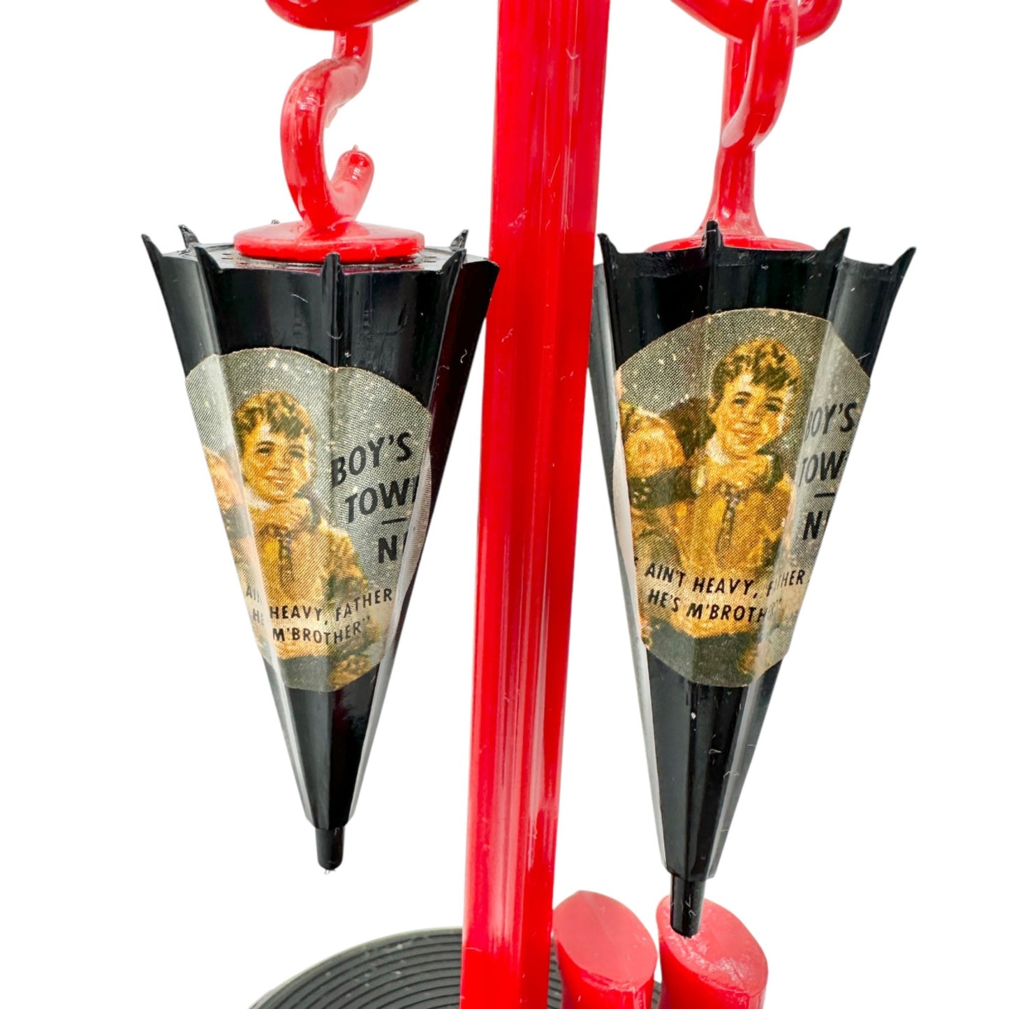 Vintage Novelty Umbrella Salt Pepper Shakers Stand Rain Boots Red Black Plastic