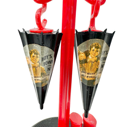 Vintage Novelty Umbrella Salt Pepper Shakers Stand Rain Boots Red Black Plastic