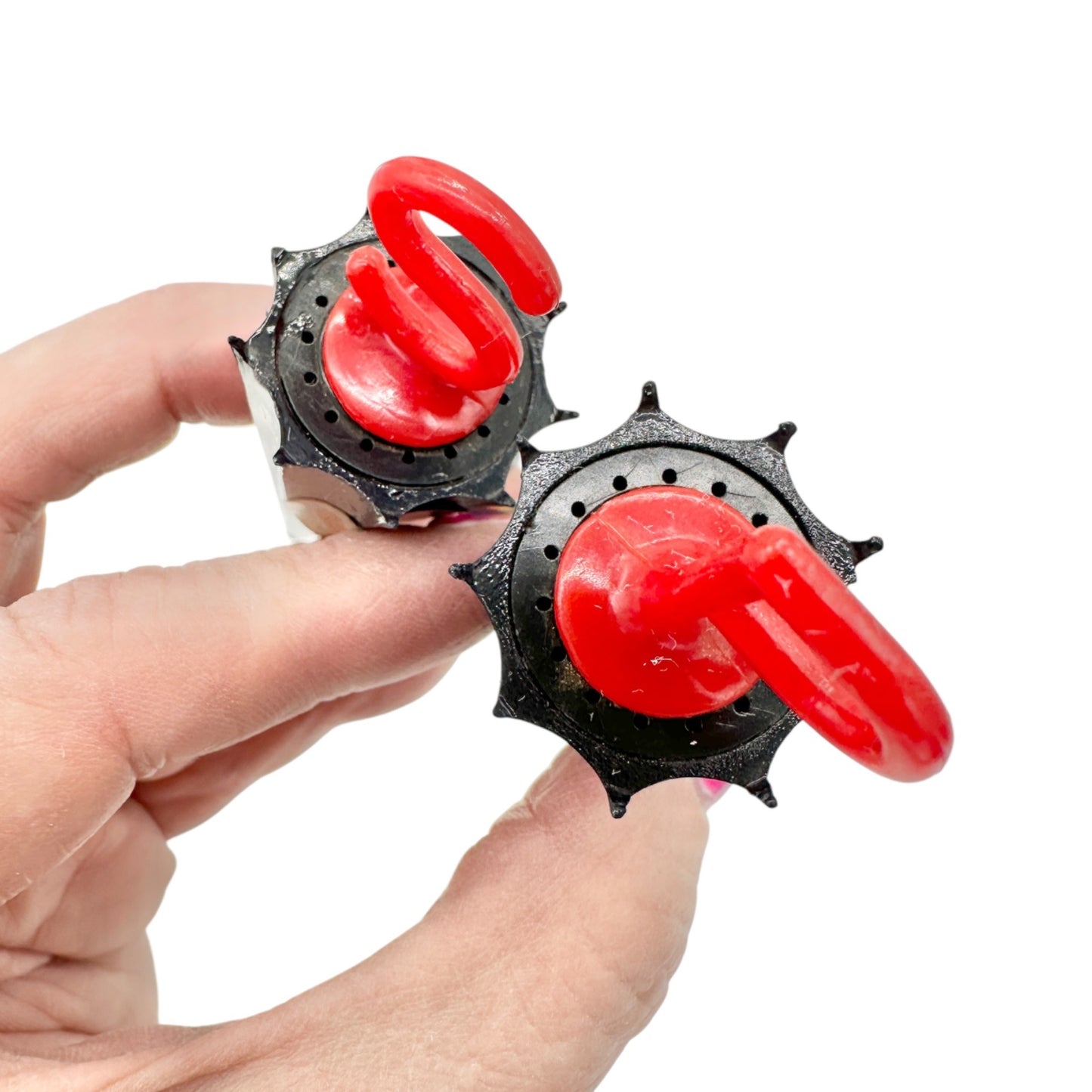 Vintage Novelty Umbrella Salt Pepper Shakers Stand Rain Boots Red Black Plastic
