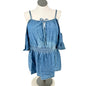 Lane Bryant Tunic Top Womens 22 Blue Cambray Off Shoulder Sleeves Smocked Waist