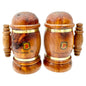 Vtg Luray Caverns Souvenir Wood Salt and Pepper Shakers Barrel Design Gold Trim