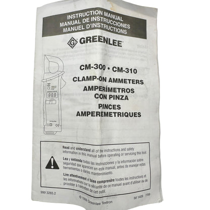Greenlee CM-310 Clamp-On Ammeter With Case & Manual