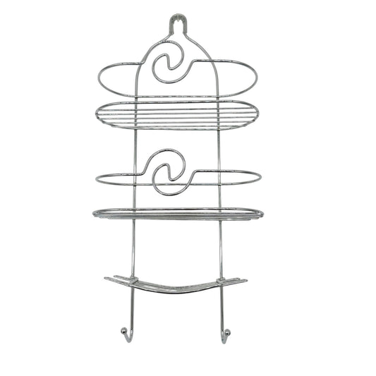 3-Tier Silver Chrome Shower Caddy Hooks & Swirl Design For Bathroom Organization