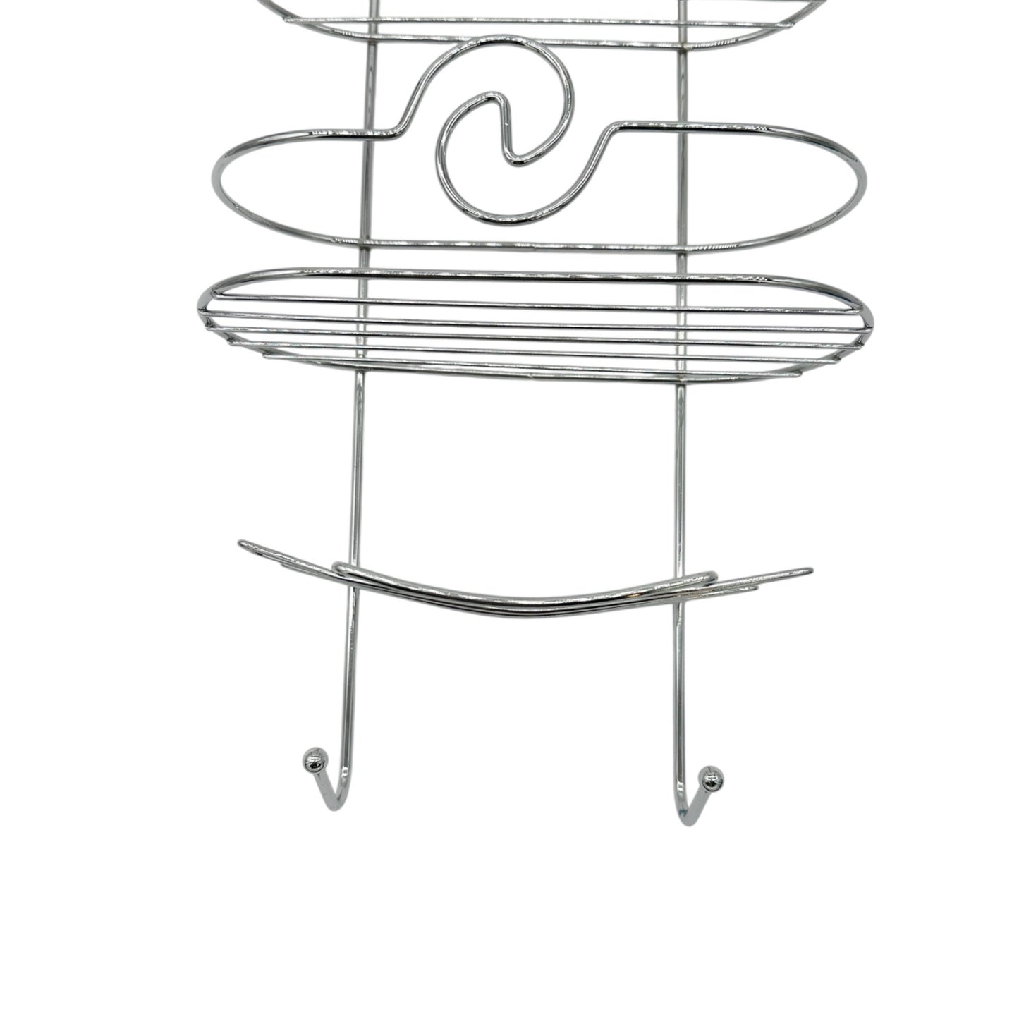 3-Tier Silver Chrome Shower Caddy Hooks & Swirl Design For Bathroom Organization