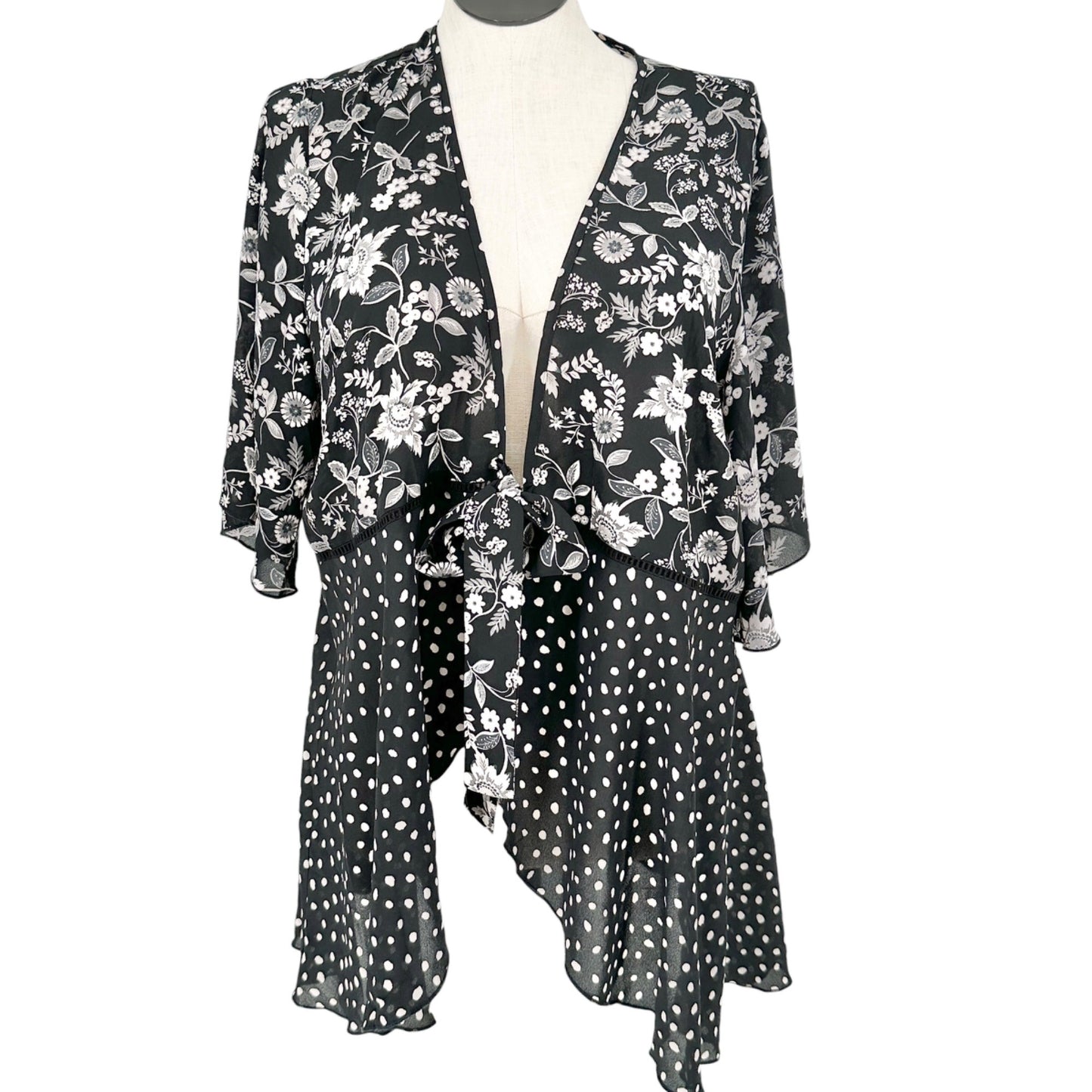 Cato Est 1946 Sheer Layered Kimono Womens 18/20W Black White Floral Polka Dot