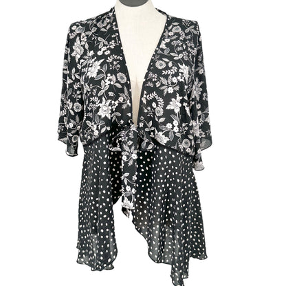 Cato Est 1946 Sheer Layered Kimono Womens 18/20W Black White Floral Polka Dot