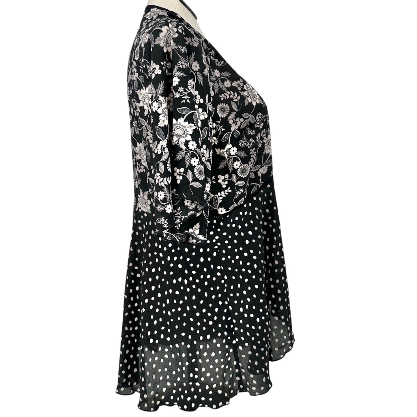Cato Est 1946 Sheer Layered Kimono Womens 18/20W Black White Floral Polka Dot