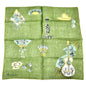 Vtg Mary Lewis Green Square Scarf Spanish Inspired Print Rose Guitar Fan Motif