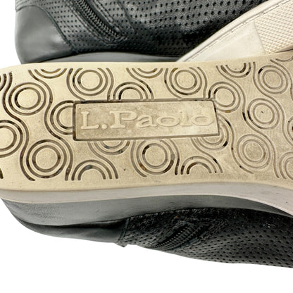 Linea Paolo Wedge Sneaker Womens Size 8M Black Perforated Leather Side Zip