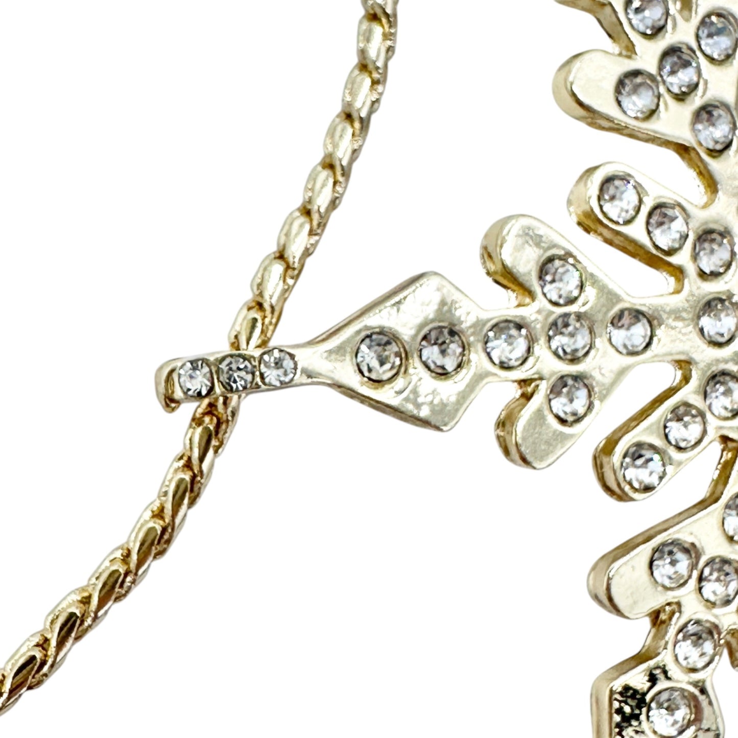 Snowflake Rhinestone Pendant Necklace 32 inches Gold Tone With Adjustable Chain