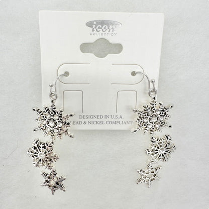 Snowflake Jewelry Set Earrings and Bracelet Icon Collection Silver Tone Winter