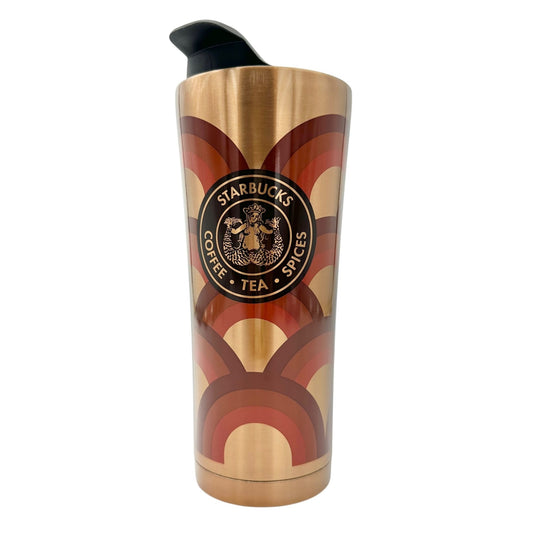 Starbucks 16oz Stainless Steel Retro Tumbler+Lid Coffee Tea Spices Logo Gold Red