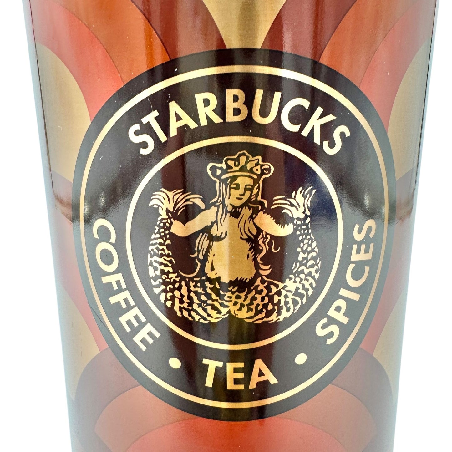 Starbucks 16oz Stainless Steel Retro Tumbler+Lid Coffee Tea Spices Logo Gold Red