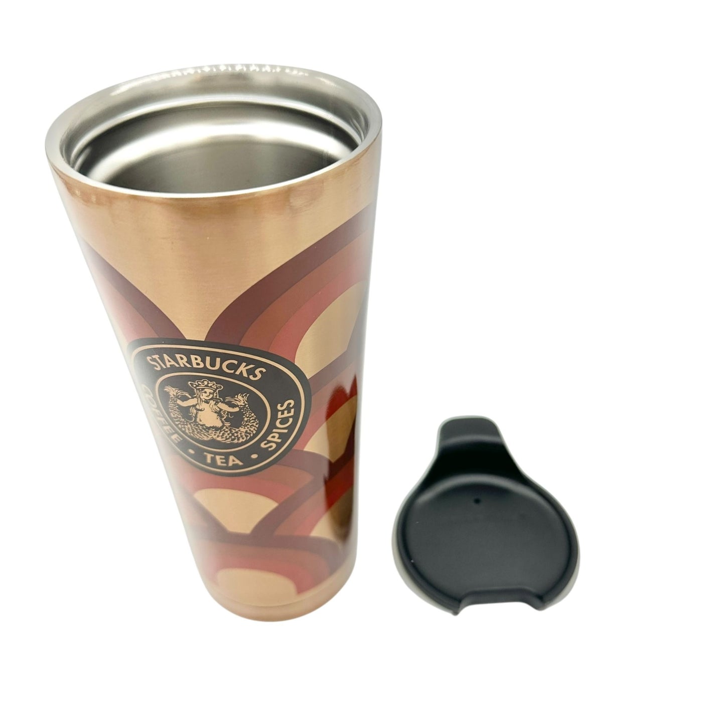 Starbucks 16oz Stainless Steel Retro Tumbler+Lid Coffee Tea Spices Logo Gold Red