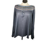 Luukse Womens Nordic Fair Isle Long Sleeve Button Front Top 3X Gray Poly Blend