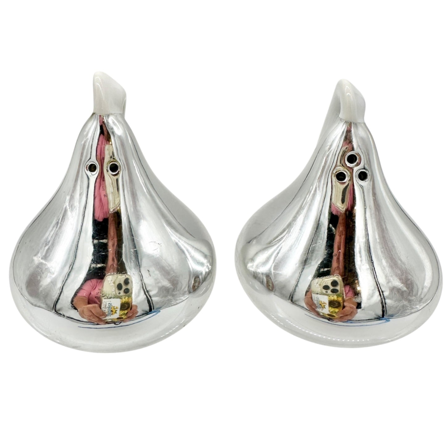Hersheys Kisses Ceramic Salt and Pepper Shakers Silver Finish Collectible