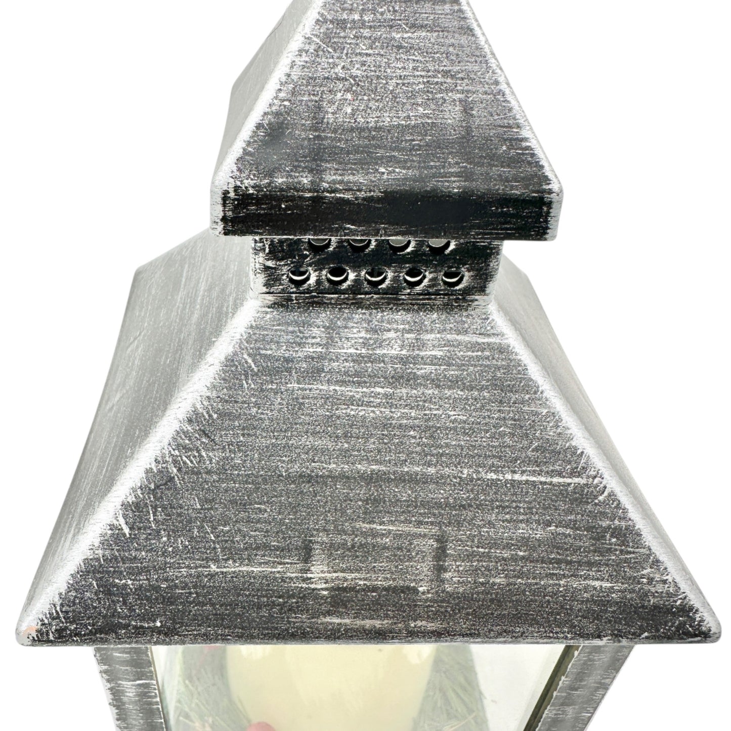 Christmas Lantern With LED Candle Black Silver Plastic Battery Operated WORKS