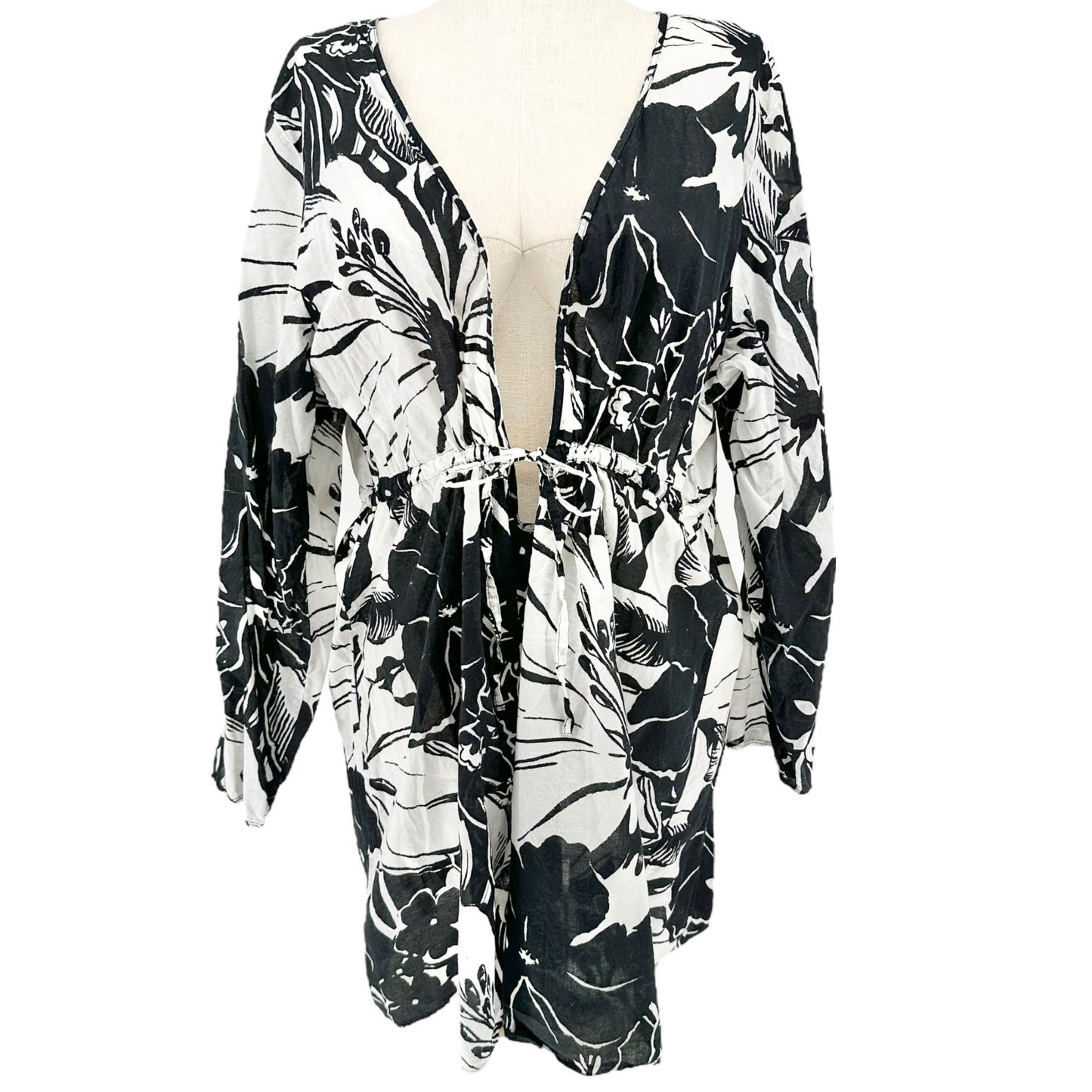 Islander Swim Cover Up Womens 3X Black White Flower Print Lightweight Full Cover