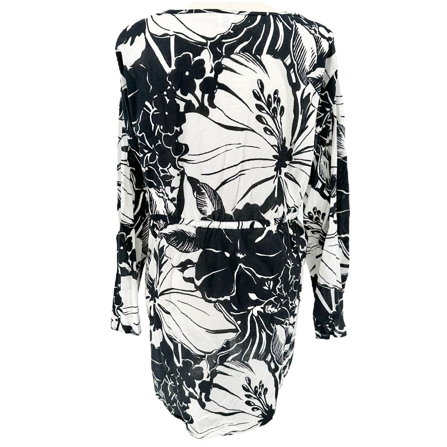 Islander Swim Cover Up Womens 3X Black White Flower Print Lightweight Full Cover